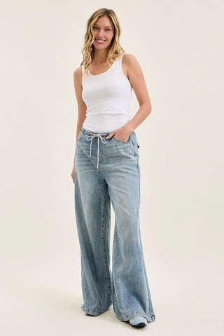 Judy Blue High Waist Featherweight Drawstring Palazzo Denim Jeans 881073