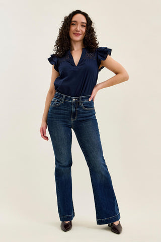 Judy Blue High Waist Trouser Flare Denim Jeans 82637 - Petite