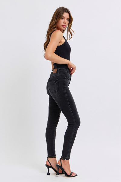 Judy Blue Mid Rise Tummy Control Black Skinny Denim Jeans 88878-Jeans-Sunshine and Wine Boutique