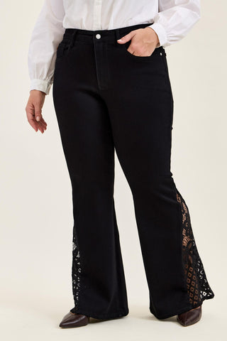 Judy Blue Mid Rise Jaqueline Black Lace Flare Denim Jeans 881177 - 3 Inseam Options