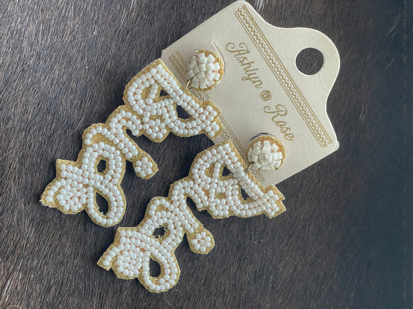 Ashlyn Rose Here comes the bride! White and Gold Beaded Earrings-Earrings-Sunshine and Wine Boutique