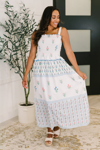 One Eleven North Eager Anticipation Mixed Print Midi Dress