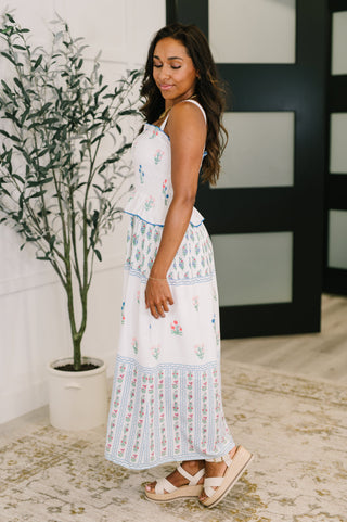 One Eleven North Eager Anticipation Mixed Print Midi Dress