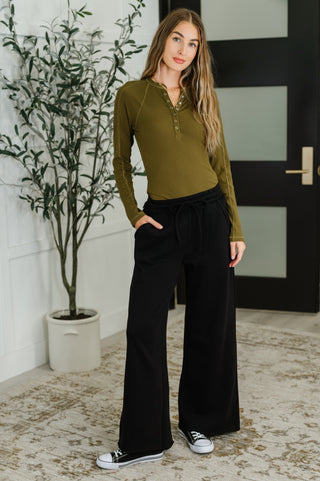 Mono B Effortless Edge Knit Henley Top in Camo Green