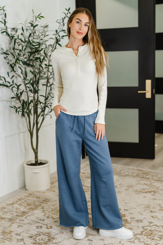 Mono B Effortless Edge Knit Henley Top in Natural