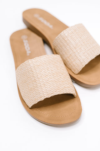 Soda Efron Raffia Woven Slip On Sandal in Bone