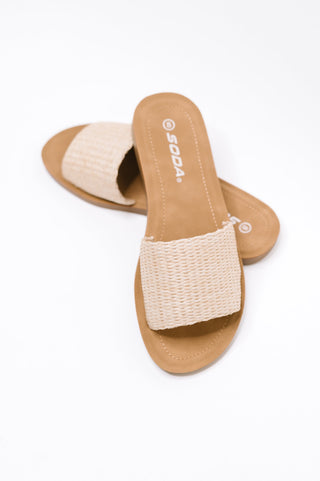 Soda Efron Raffia Woven Slip On Sandal in Bone