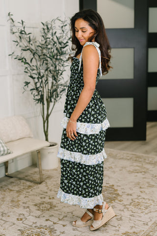 Haptics Elegant Edge Tiered Maxi Dress in Navy
