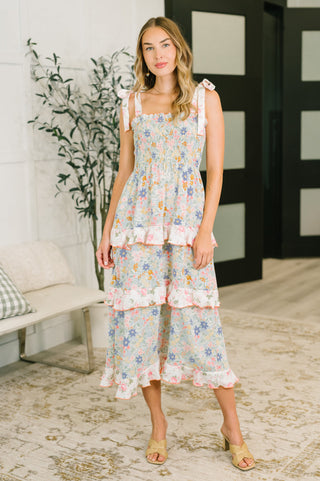 Haptics Elegant Edge Tiered Maxi Dress in Sage