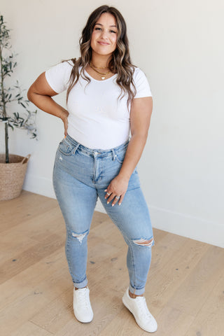 Judy Blue Eloise Mid Rise Control Top Distressed Skinny Jeans - Exclusive