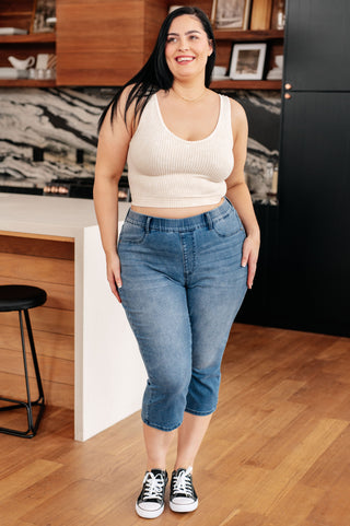Judy Blue Emily High Rise Cool Denim Pull On Capri Jeans - Exclusive