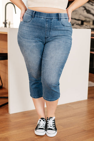 Judy Blue Emily High Rise Cool Denim Pull On Capri Jeans - Exclusive