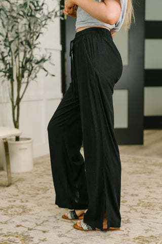 Zenana Essential Feeling Straight Leg Lounge Pants in Light in Black