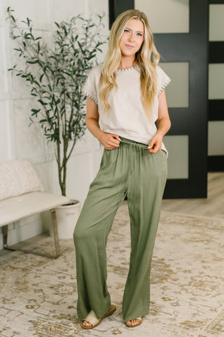 Zenana Essential Feeling Straight Leg Lounge Pants in Light in Olive