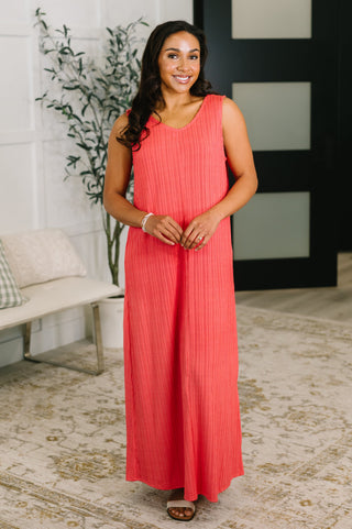 Dear Scarlett Everything She Wants Sleeveless Maxi Dress in Coral