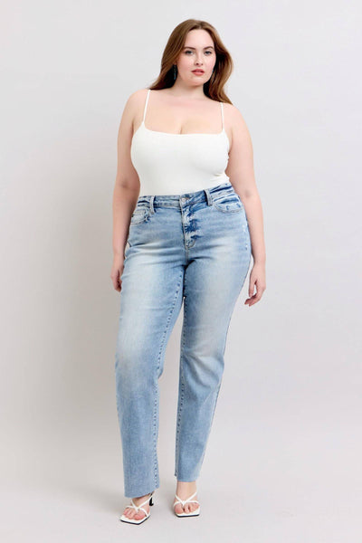 Judy Blue Mid Rise Light Wash Dad Denim Jeans 88926-Jeans-Sunshine and Wine Boutique