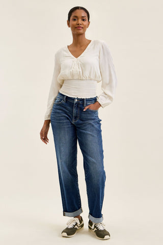 Judy Blue Mid Rise Billie Indigo Boyfriend Denim Jeans 82744