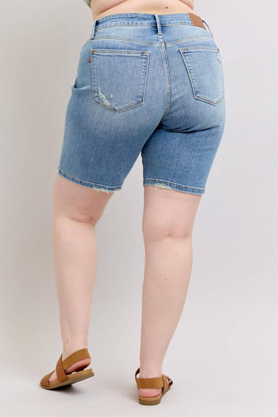 Judy Blue High Waist Vintage Wash Bermuda Denim Short 152101-Shorts-Sunshine and Wine Boutique