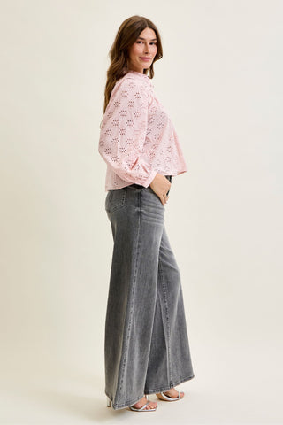 Judy Blue Mid Rise Gray Split Back Yoke Palazzo Denim Jeans 881134