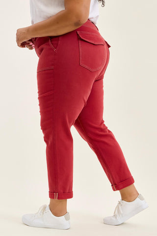 Judy Blue High Waist Aurora Weekender Garment Dyed Haute Red Cuffed Slim Straight Jogger Denim Jeans 881195