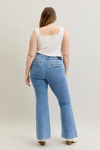 Judy Blue High Waist Front Patch & Welt Pockets Flare Denim Jeans 881055