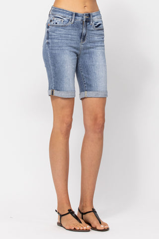 Judy Blue High Waist Bermuda Cuffed Denim Short 15226