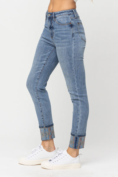 Judy Blue High Waist South Western Print Cuffed Relaxed Denim 88523 - Exclusive-Jeans-Sunshine and Wine Boutique