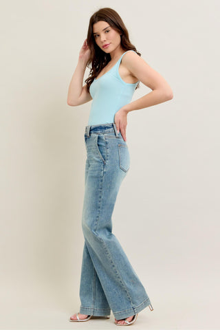 Judy Blue High Waist Double Button Wide Leg Denim Jeans 88942