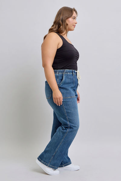 Judy Blue High Waist Drawstring Wide Leg Denim Jeans 88856-Jeans-Sunshine and Wine Boutique