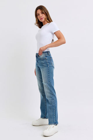 Judy Blue Mid Rise Contrast Wash Destroyed Dad Denim Jeans 88859
