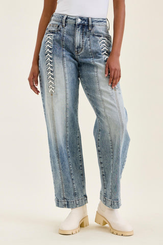 Judy Blue High Waist Rigid Magic Lace Up Marlow Arc Denim Jeans 881175