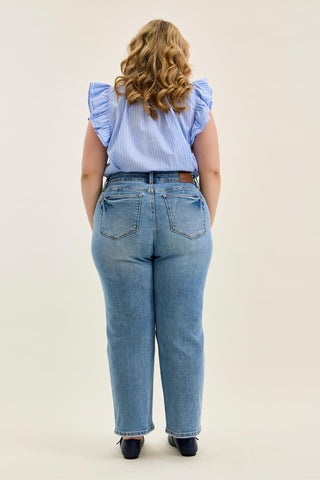 Judy Blue Mid Rise Tummy Control Vintage Wash Straight Denim Jeans 88943 - Petite