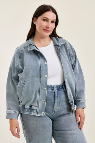 Judy Blue Knit Indigo Marty Bomber Jacket 7888