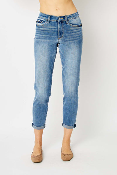 Judy Blue Mid Rise Cuffed Slim Denim 82441-Jeans-Sunshine and Wine Boutique