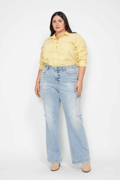 Judy Blue High Waist Cargo Wide Leg Denim 88924-Jeans-Sunshine and Wine Boutique