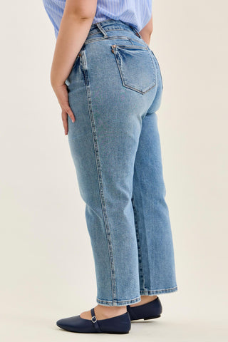 Judy Blue Mid Rise Tummy Control Vintage Wash Straight Denim Jeans 88943 - Petite