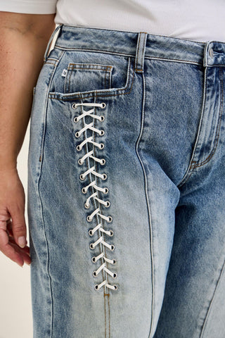 Judy Blue High Waist Rigid Magic Lace Up Marlow Arc Denim Jeans 881175