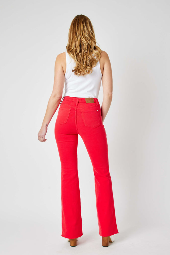 judy blue high waist tummy control top garment dyed red flares JB88833 –  rivers & roads boutique