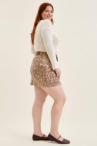 Judy Blue High Waist Rigid Magic Winter Leopard Denim Skirt 2845