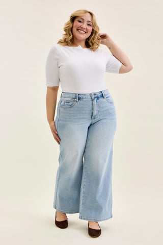 Judy Blue High Waist Tummy Control Retro Wide Leg Denim Jeans 881128 - Petite