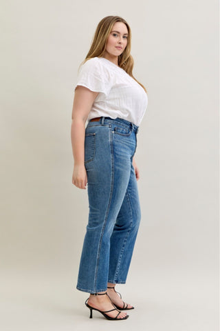 Judy Blue Mid Rise Rigid Magic Button Fly Slim Straight Denim Jeans 881011