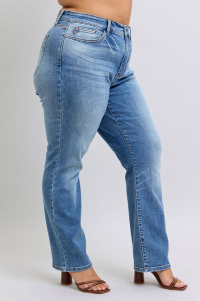 Judy Blue High Rise Vintage Wash Thermal Straight Denim Jeans 82632-Jeans-Sunshine and Wine Boutique