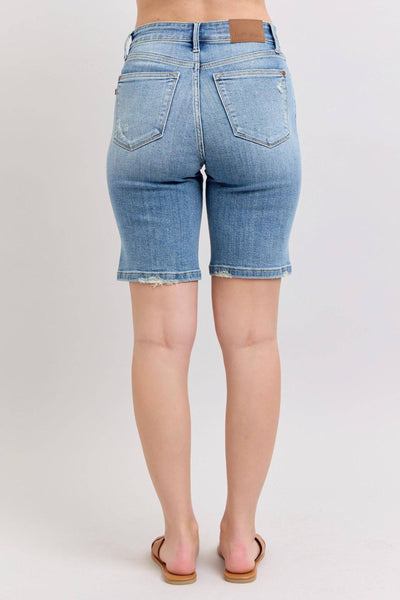 Judy Blue High Waist Vintage Wash Bermuda Denim Short 152101-Shorts-Sunshine and Wine Boutique
