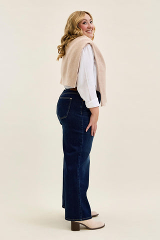 Judy Blue High Waist Lux Dark Twighlight Retro Wide Leg Denim Jeans 82748 - Petite