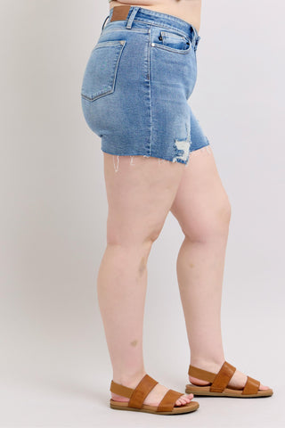 Judy Blue High Waist Stitch Over Destroy Denim Short 15294