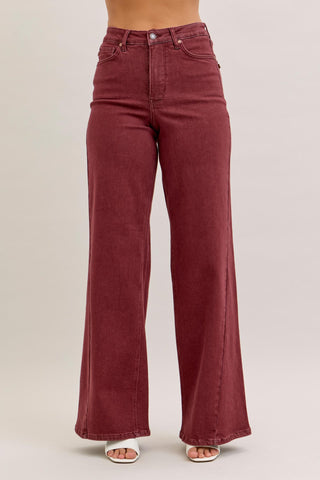 Judy Blue High Waist Burgundy Retro Wide Leg Denim Jeans 881032