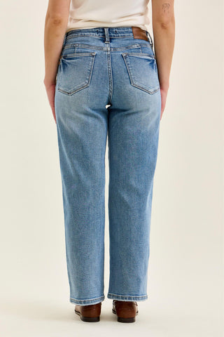 Judy Blue Mid Rise Tummy Control Vintage Wash Straight Denim Jeans 88943 - Petite