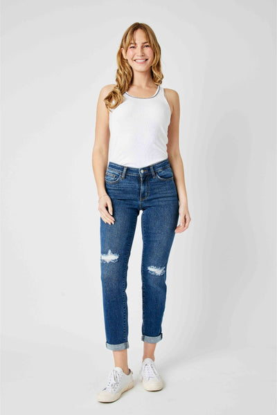 Judy Blue Mid Rise Destroy Slim Denim 82607-Jeans-Sunshine and Wine Boutique