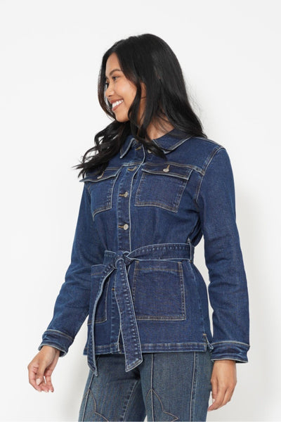 Judy Blue Mid Length Denim Utility Side Slit Jacket 7876-Jeans-Sunshine and Wine Boutique