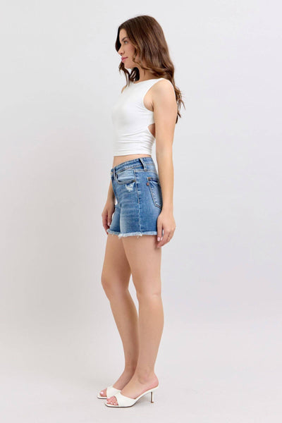 Judy Blue High Waist Vintage Wash Fray Hem Denim Short 152102-Shorts-Sunshine and Wine Boutique